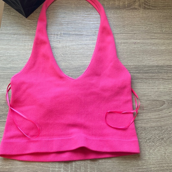Summer crop top, shoulders out, bright pink soft flexible crop top - Picture 1 of 8